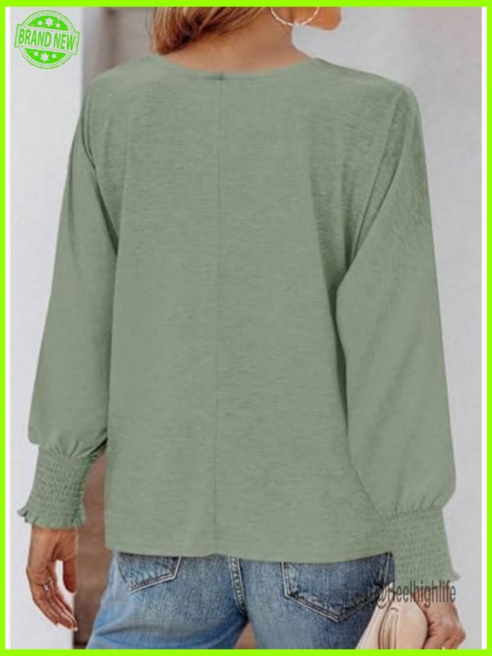Long Sleeve V-Neck Tunic Top, Loose Fit Blouse for Work Casual Wear - Picture 6 of 7